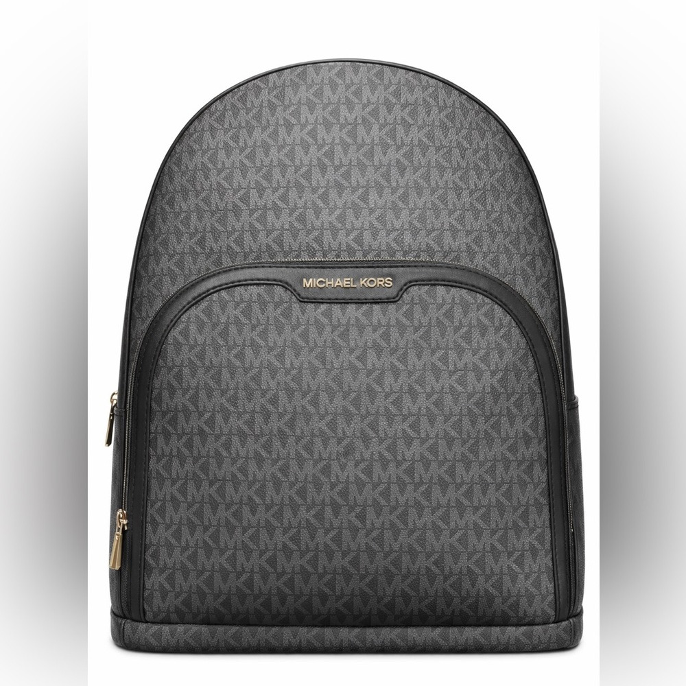 NWT Michael Kors Large Jaycee Charcoal MK Logo Backpack Silver Hardware